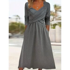 Elegant Long Sleeve Gray Dress